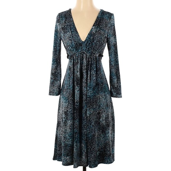 BCBGMAXAZRIA Dress Blue Black Long Sleeve V-neck A-Line Size S #268 - Picture 1 of 2